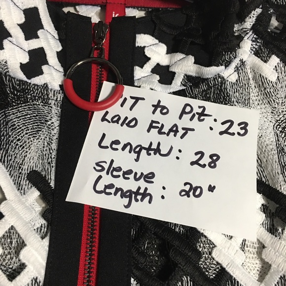 Vtg Unique open cut work Jacket Black & White Red Zips ic by Connie K NWOT med - Picture 15 of 15